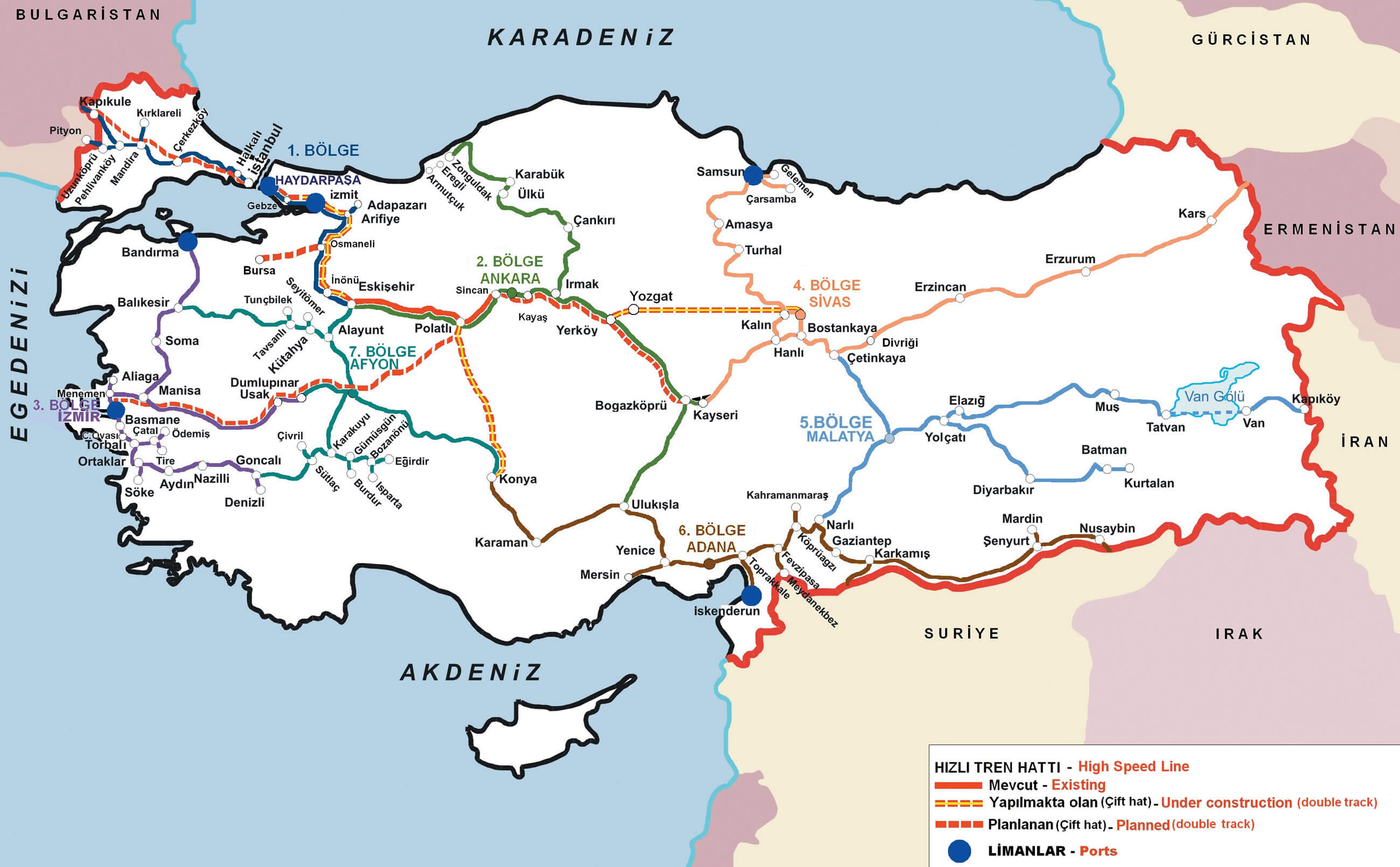 Türkiye Demiryolları Hızlı Tren Haritası