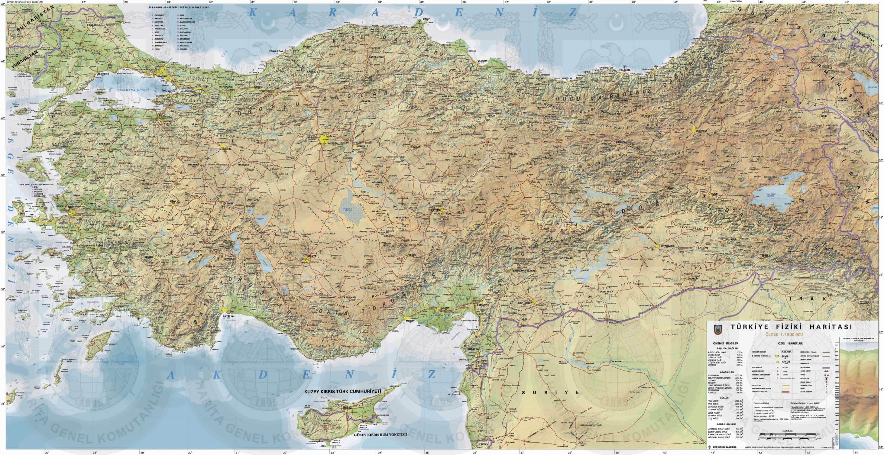 turkiye fiziki haritasi l