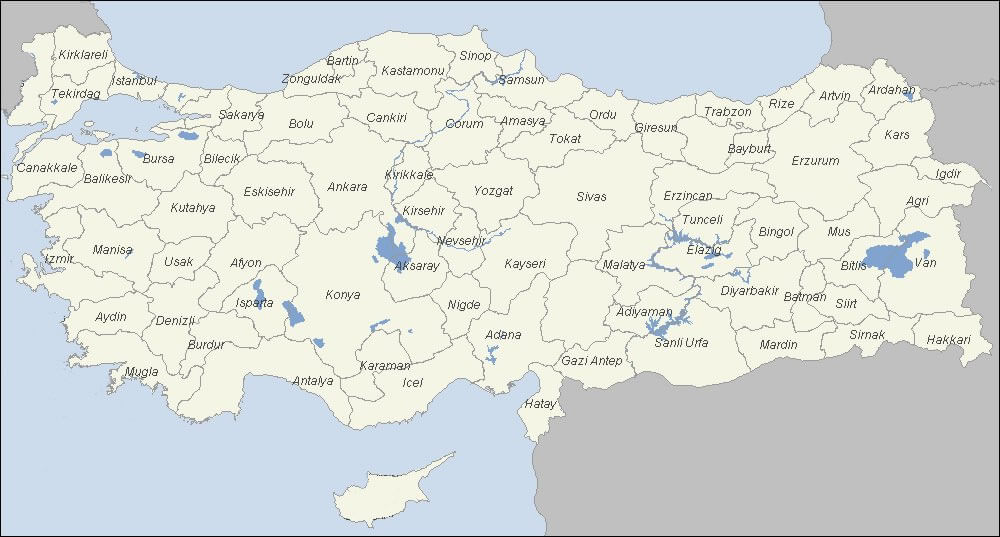 Türkiye İl Sınırları Haritası