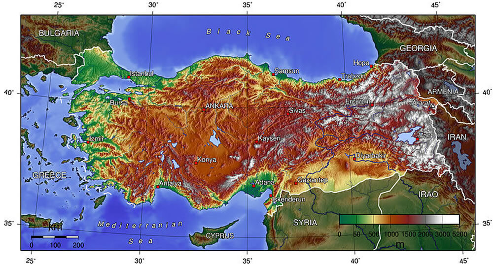 turkiye topografya haritasi