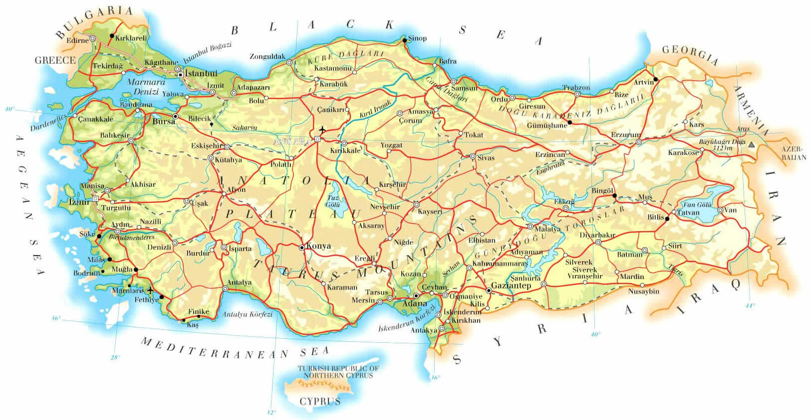 turkiye yollar harita ingilizce