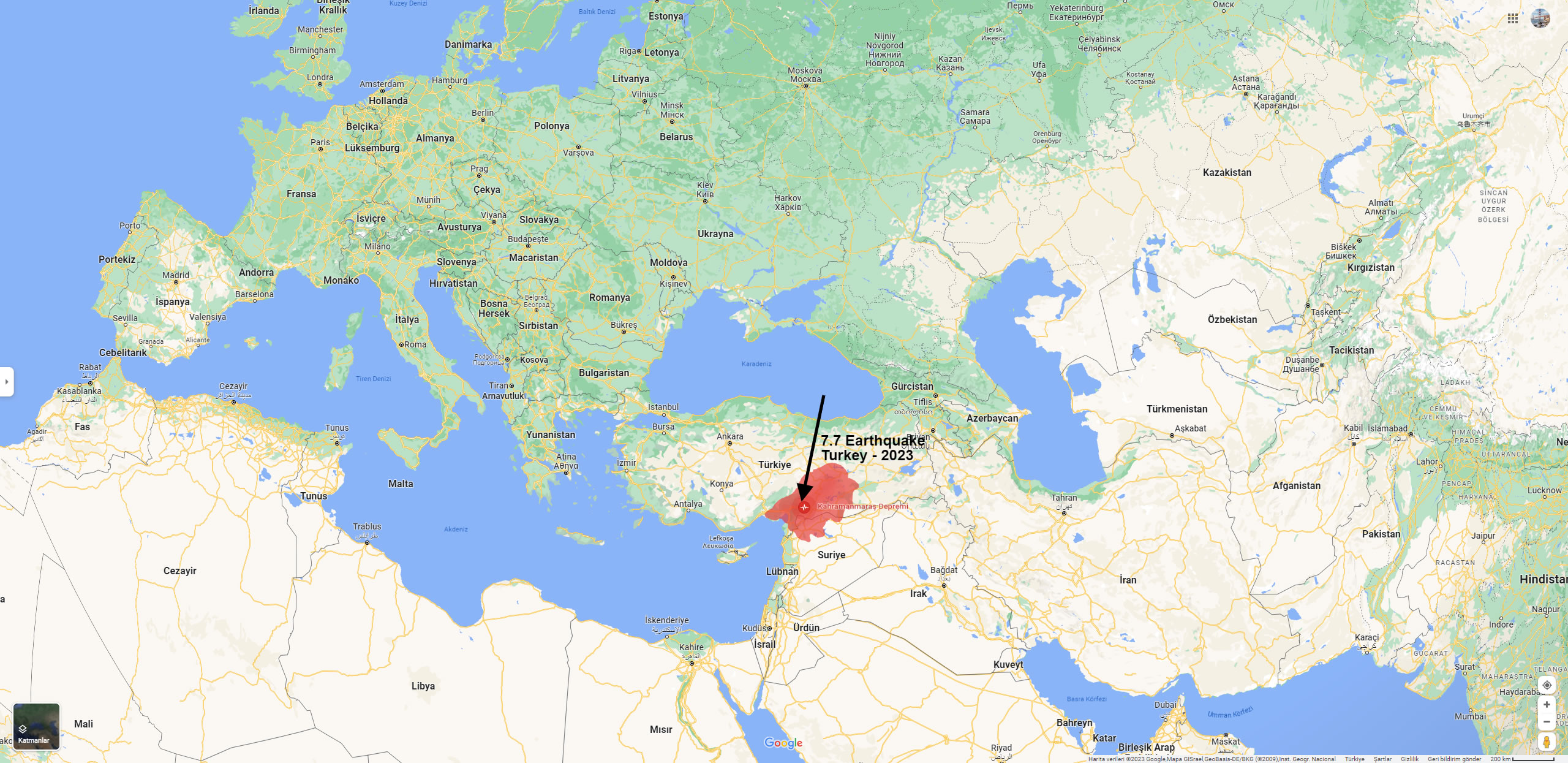 Türkiye 7.7 Deprem 2023 Haritası