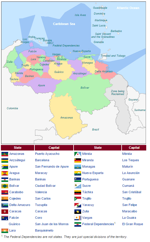 devletleri and bolgeler haritasi venezuela