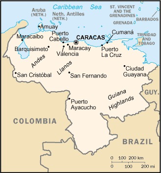 venezuela sehirler kucuk olcek haritasi