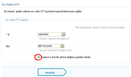 E-Devlet Şifresi için PTT Sorgulama