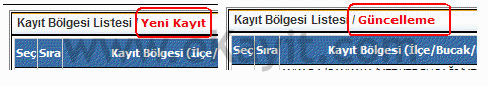 E Kayıt Yeni Bölge Ekle