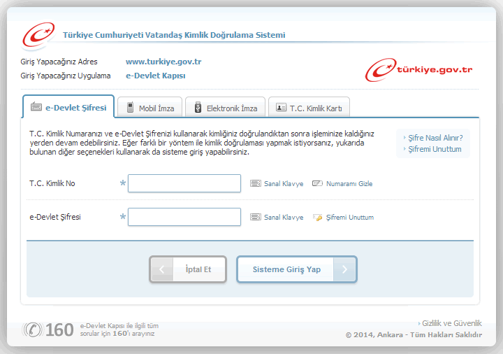 e devlet şifresiyle giriş