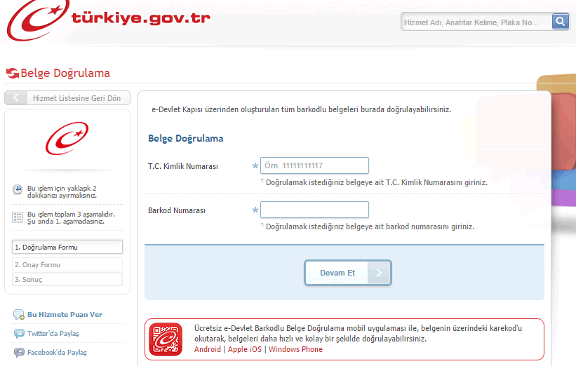 Edevlet belge doğrulama barkod