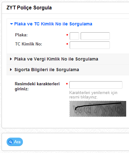 Taşımacılık ve Koltuk (ZYT) Poliçe Sorgulama