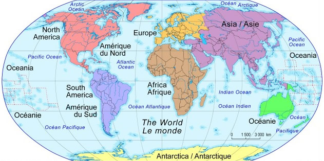 Dünya kıtalar harita
